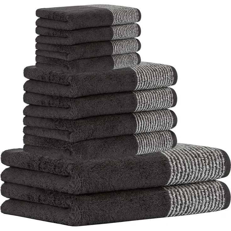 CAWÖ Handtuch Set, 10-tlg. - C Two-Tone, 2x Duschtuch, 4x Handtuch, 4x Gästetuch Basalt Set – Bild 1