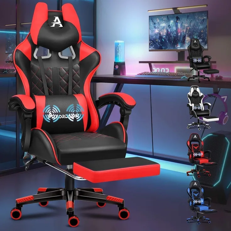 ALFORDSON Premium Gaming Stuhl mit Fußstütze und