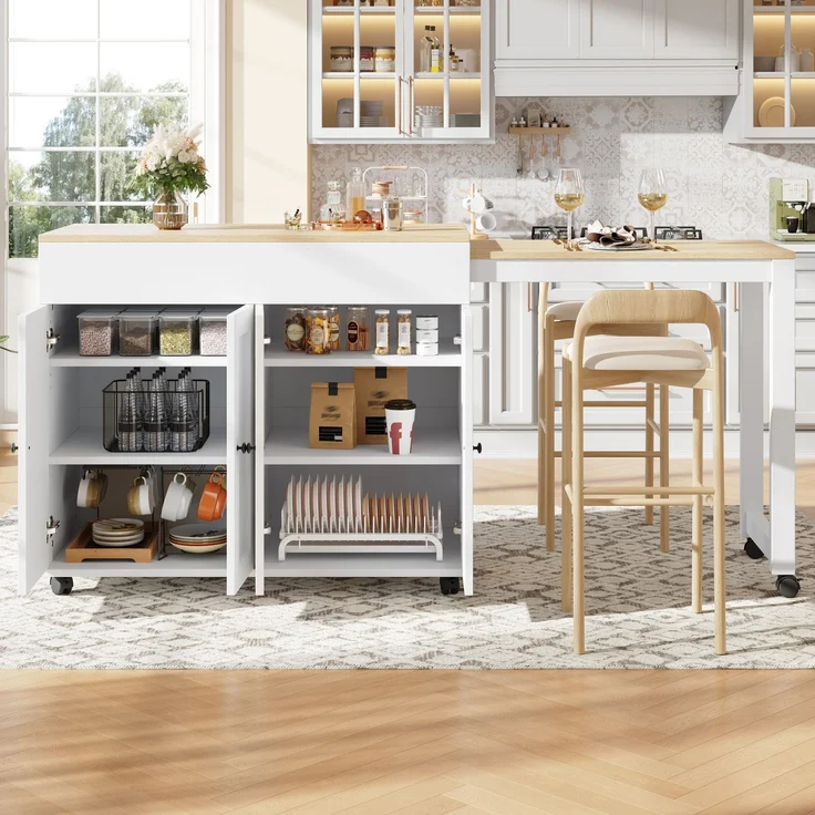 Moderner ausziehbarer Bartisch(117-180×50×94.6cm) ,Ausziehbarer Esstisch mit Stauraum , mit sechs AblageflächenStehtisch Bistrotisch, für Esszimmer,Verwendung als Wohnzimmertrennwand,Weiß – Bild 3