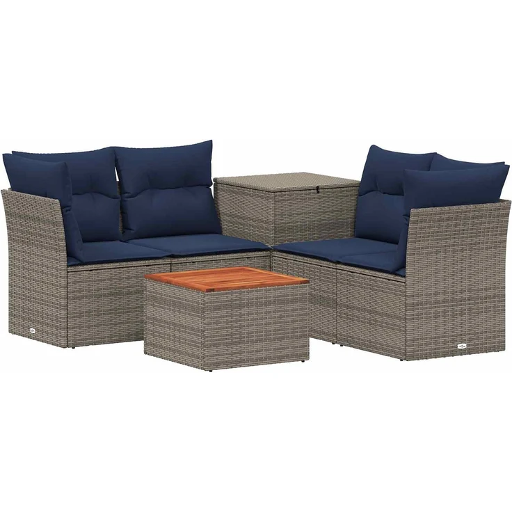 vidaXL Sofa Set 6 stk. Grau und Marineblau Polyrattan und Stahl 3447355 – Bild 2