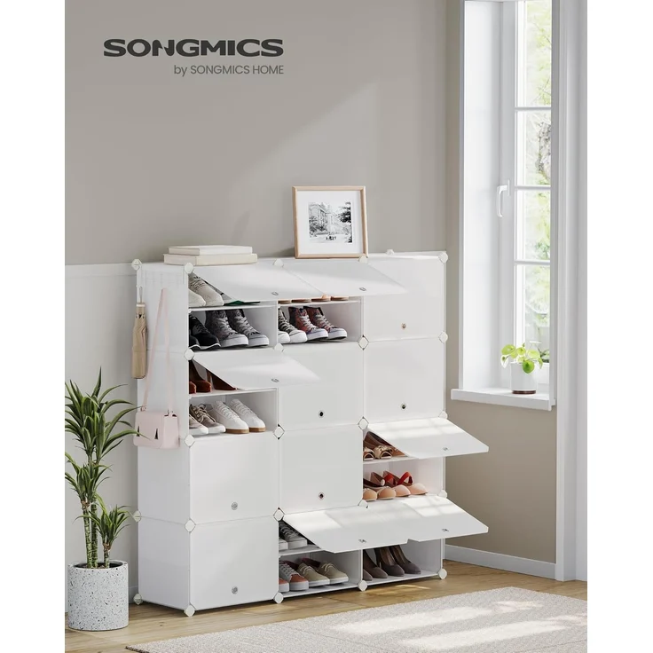 SONGMICS Schuhregal, Schuhschrank mit 12 Fächern, für Garderobe und Eingangsbereich, für bis zu 48 Paar Schuhe, anpassbar, wolkenweiß LPC040W02 – Bild 2