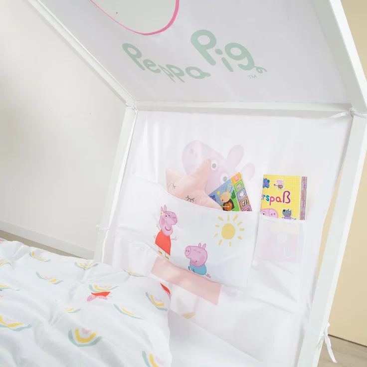roba Bezug für Montessori Hausbetten 90 x 200 cm im Peppa Pig Design - Passendes Zubehör zum Umbau in Himmelbett - Inkl. 3 Aufbewahrungstaschen & Dachfenster – Bild 10