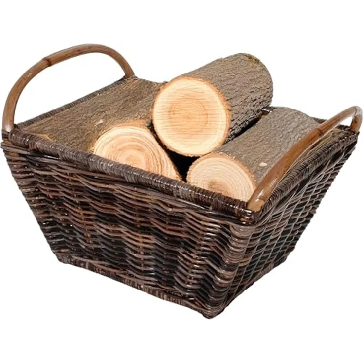 Kobolo Kaminholzkorb Vielzweckkorb aus Rattan mit Leinen - 2 Henkel