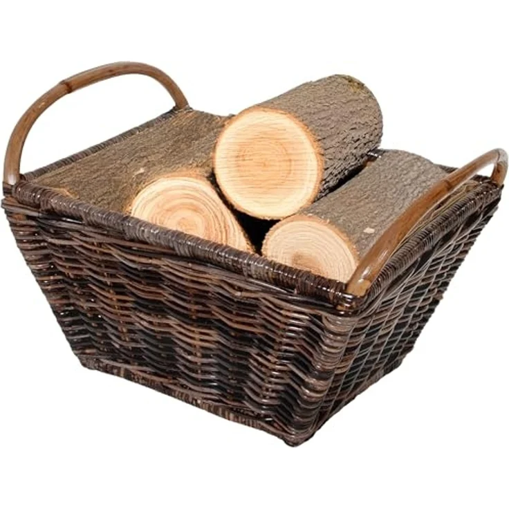 Kobolo Kaminholzkorb Vielzweckkorb aus Rattan mit Leinen - 2 Henkel – Bild 1