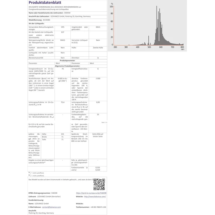 Osram Leuchtmittel Hochdruck-Entladungslampen/Halogen-Metalldampflampen NAV-E 70 SUPER 4Y – Bild 6