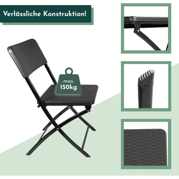 Klappstuhl 2er Set Stühle, schwarz Rattan-Optik, Campingstuhl – Bild 2