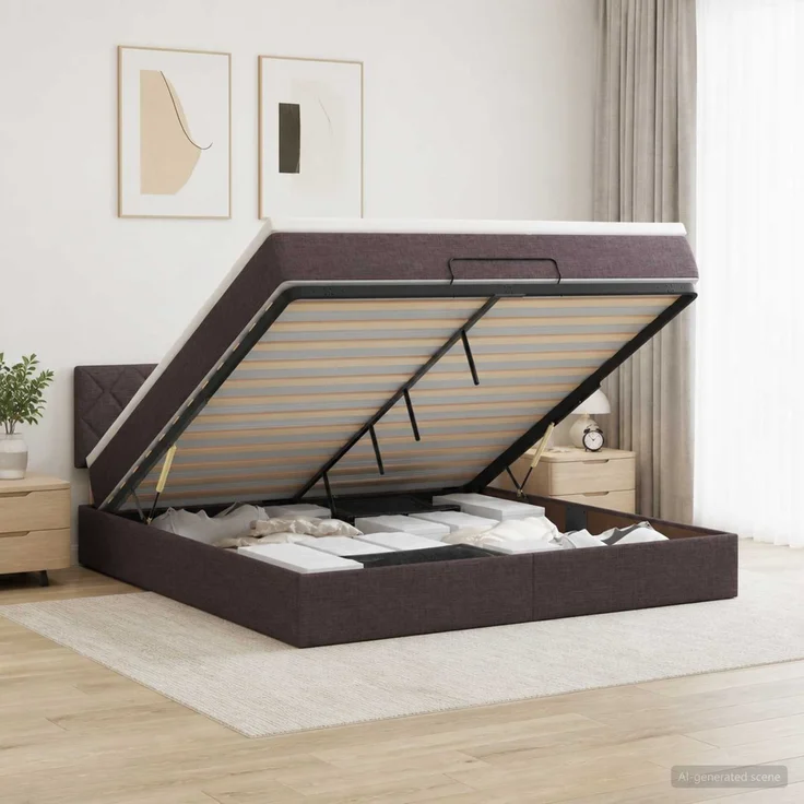 vidaXL Ottoman Bett mit Matratze Dunkelbraun 160 x 200 cm Stoff 3456423 – Bild 1