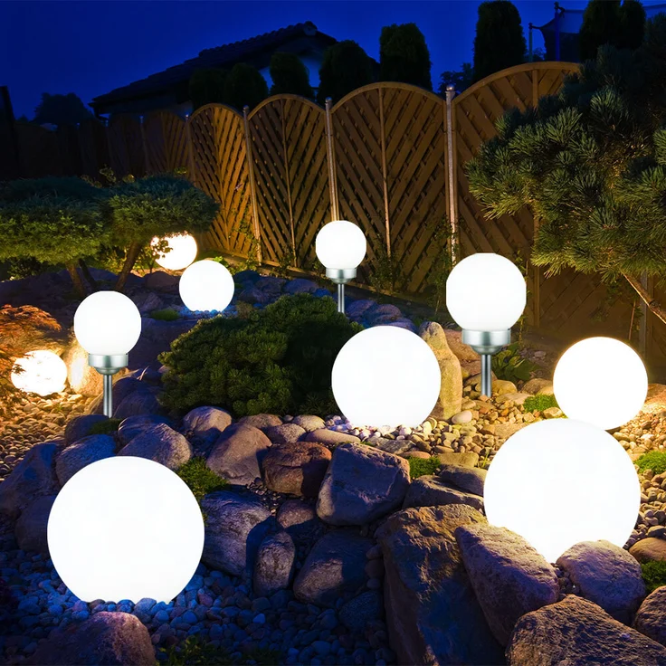 3x LED Solarleuchte, Kugel weiß, DM 15 cm, H42,5 cm – Bild 3