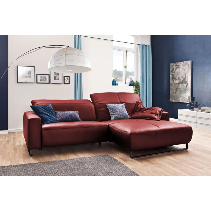 KAWOLA Sofa YORK Leder Life-line cherry Rec rechts Fuß Metall schwarz 85 x 180 x 284 cm – Bild 1