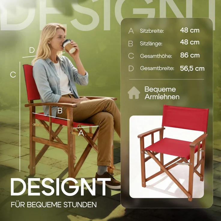 CASARIA® Regiestuhl aus FSC® Eukalyptusholz Rot – Bild 5