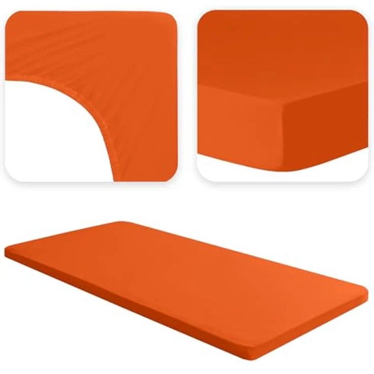 JACOBSON Jersey Spannbettlaken Spannbetttuch Baumwolle Bettlaken (Topper 140-160x200 cm, Orange) – Bild 3