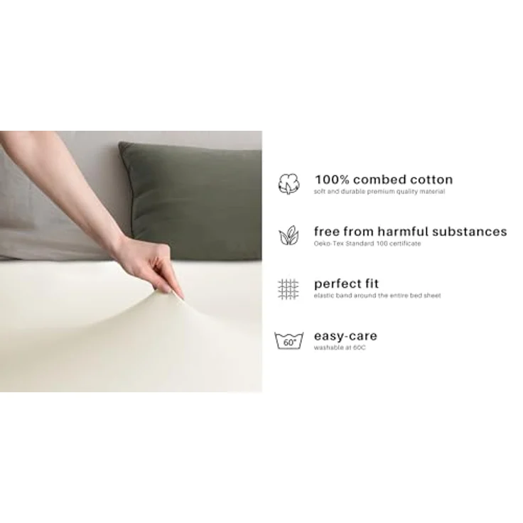 DecoKing Spannbettlaken 120x200 140x200 cm 100% gekämmte Baumwolle Ecru Spannbetttücher Jersey Boxspringbett Amber 120x200 140x200 – Bild 6