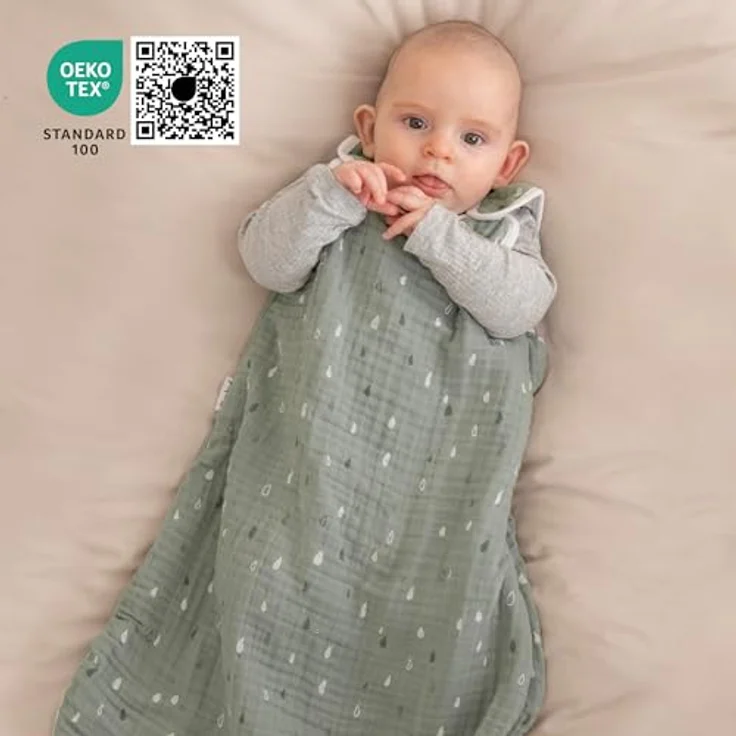 Ehrenkind® Baby Sommerschlafsack Rund Musselin | aus weicher OEKO-TEX zertifizierter Bio-Baumwolle | Sommer Baby Schlafsack Baby 1 TOG Gr. 50/56 Natur Herzen – Bild 5