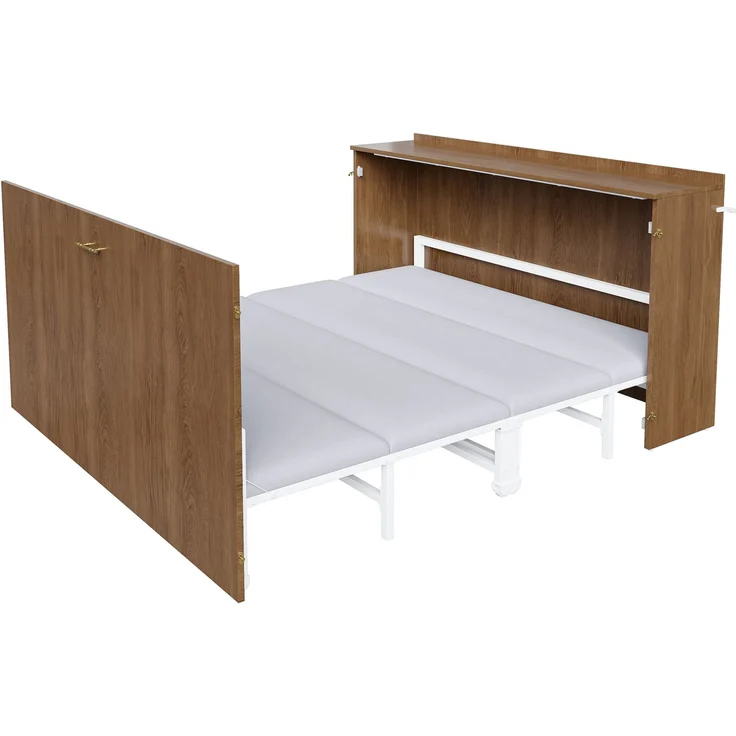 Klappbett 140x200 cm in Schrankoptik mit Leinenmatratze, Metallrahmen und Rollen – Bild 5