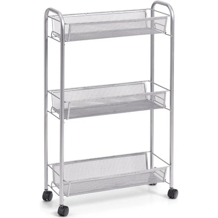 Zeller Etagen-Rollwagen, 3-lagig, Mesh, silber, 44 x 17 x 70,5 cm – Bild 3