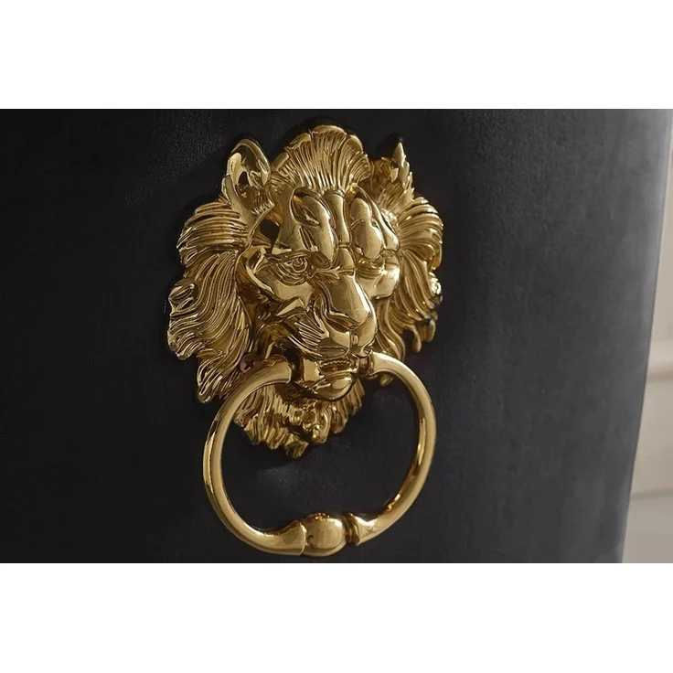 Edler Stuhl LION Samt schwarz Löwenkopf Hochlehner gold Edelstahl Esszimmerstuhl – Bild 7