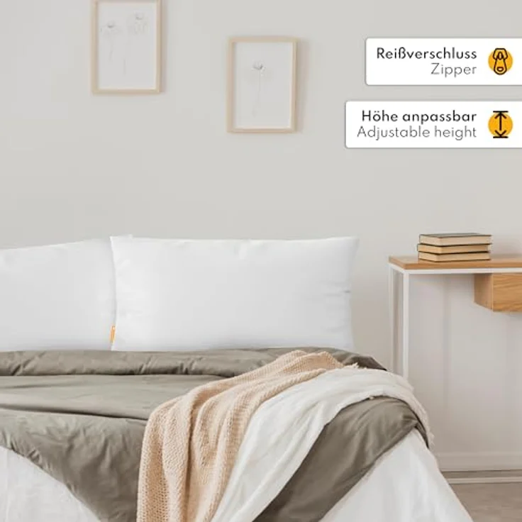 Gentle North Kopfkissen (40x80 cm groß) - 2er Set Kissen für Bett und als Dekokissen - Mit Reißverschluss für Füllung - Sofakissen - Zierkissen für Couch und Sofa - Ökotex - Waschbar bis 60° - Weiß – Bild 3