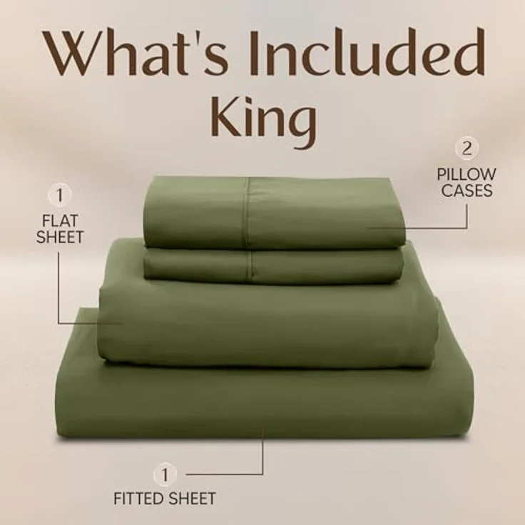 Utopia Bedding Bettwäsche-Set für Kingsize-Bett, 4-teilig, gebürstete Mikrofaser, schrumpft und lichtbeständig, pflegeleicht (Kingsize, Olivgrün) – Bild 4