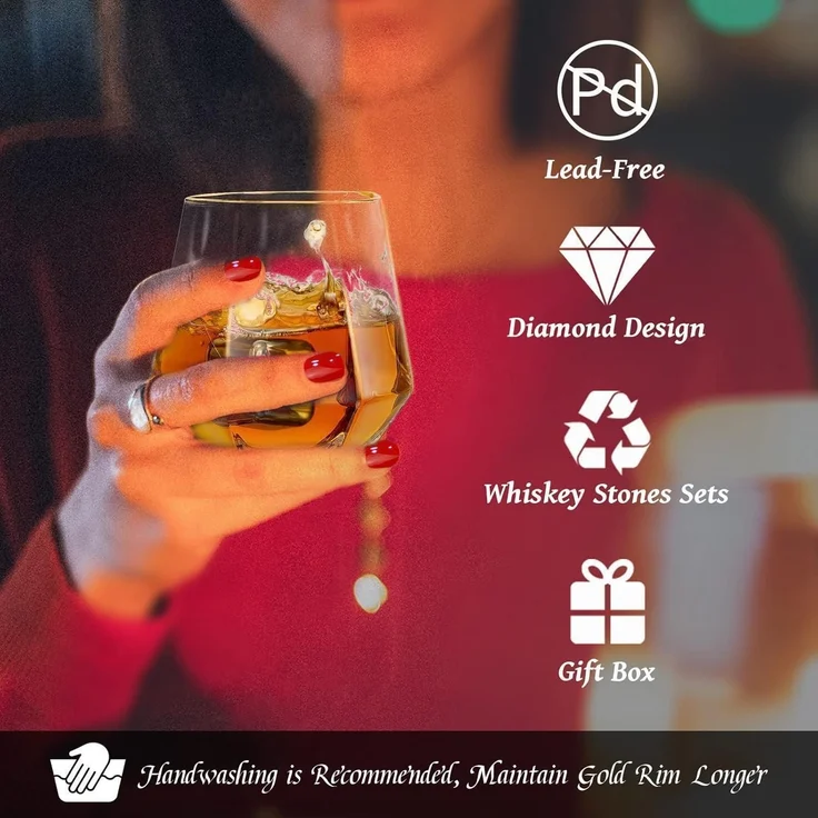 Diamond Whisky Glasses 2er-Set 300 Ml Whiskyglas Moderner Look Männer Frauen – Bild 4
