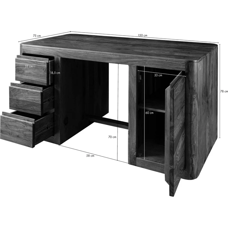 Schreibtisch Sheesham 150x75x78 walnuss gewachst TORONTO #248 – Bild 8