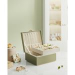 SONGMICS Schmuckkästchen 2 Ebenen, Schmuckkasten mit Griff, flexibles Schmucktablett, Schmuckbox, Schmuckaufbewahrung, schwebender Effekt, 20,5 x 24 x 11 cm, Weihnachten, lorbeergrün JBC165C02