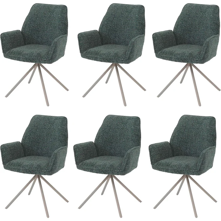 6er-Set Esszimmerstuhl HWC-G67, drehbar Auto-Position Metall Chenille (410g/m²) ~ Gestell creme, grün – Bild 9