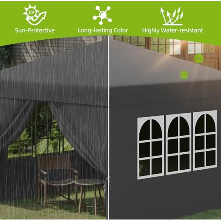 YITAHOME Pavillon mit Seitenwänden, 2.5x2.5m wasserdichte zusammenklappbares Garten Vordach, Ganzjahres Camping Pavillon UV-Schutz mit Heringen,Seil,Tragetasche,Gewichtsbeuteln Veranstaltungen,grau – Bild 3