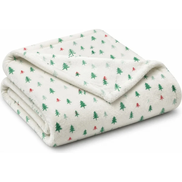 Weihnachts-Flanelldecke mit Tannenbaumdruck Mehrfarbig, 264x228 cm – Bild 1