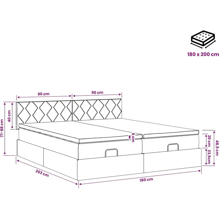 vidaXL Ottoman Bett mit Matratze mit Kopfteil 2 Stk. Dunkelgrau Stoff 3456713 – Bild 12