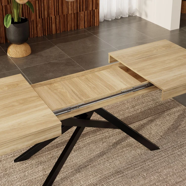 JARDJ Ausziehbarer Esstisch, 140/180*80 cm, geeignet für 6-8 Personen, rechte Form, verdickte Tischplatte, Metallbeine,einfacher Stil,Tisch für Esszimmer, Küche, Wohnzimmer, Eichenfarbe – Bild 5