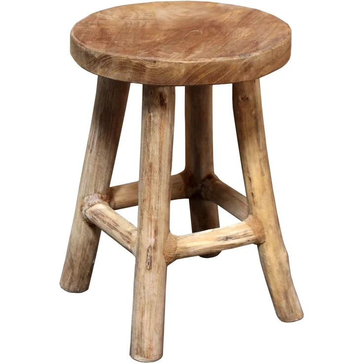 Spetebo Teak Blumenhocker rund Natur - 26x20 cm groß | Holz, 4 Füße, Echtholz Massivholz, Pflanzenständer