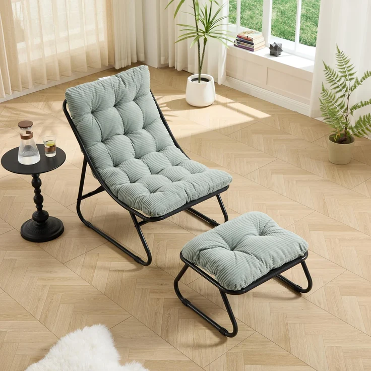 Ball & Cast Outdoor Lounge Sessel, Relaxsessel mit Hocker und Cushion für Garten, Balkon, Wohnzimmer & Schlafzimmer, Hellgrün