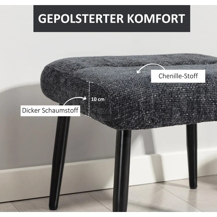MELAYR, Sitzhocker Hocker mit weichem Sitzkissen Stahlbeinen Fußhocker mit Chenille-Stoff, 45 x 41 x 38 cm, Dunkelgrau – Bild 6
