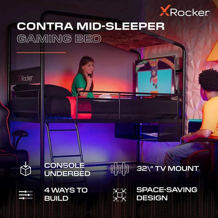 X Rocker Midsleeper Contra Gaming-Bett mit TV-Halterung für Kinder & Jugendliche - schwarz – Bild 4