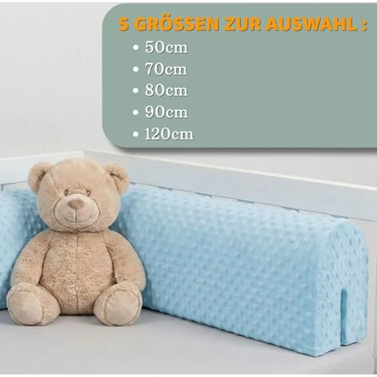 Bettkantenschutz für Kinderbetten 80 cm - Schutz für Bettrahmen Baby Bett rausfallschutz für boxspringbett bettgitter mit Bezug Kantenschutz Kinder Babybett Grau – Bild 4