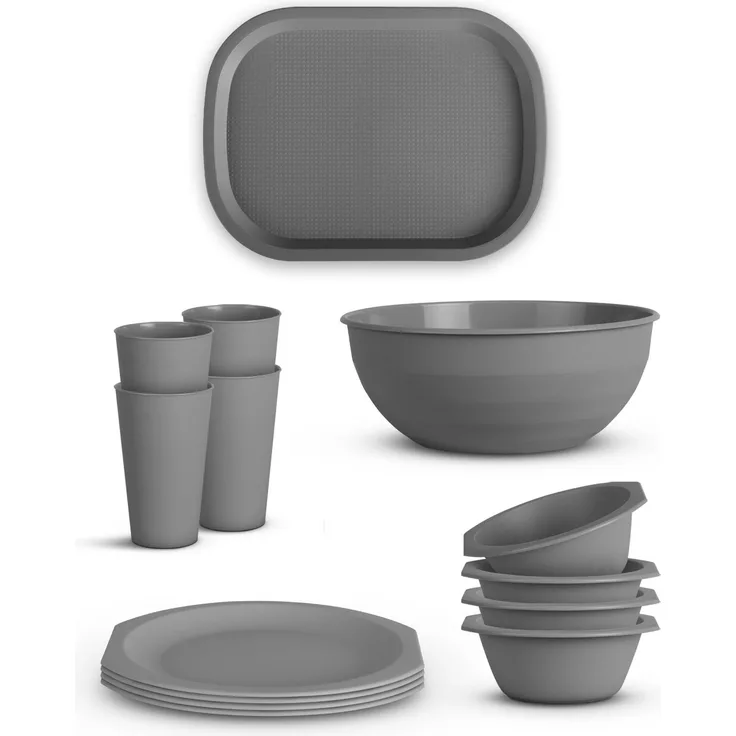 Geschirr Set BPA Frei Grau 14-teilig 4 Personen