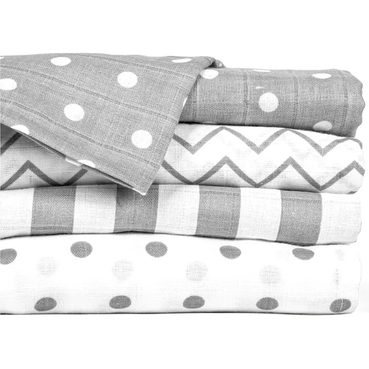 CuddleBug „Punkte und Streifen“ 4 Stück 120x120 cm Lange Baby Decke für Babys | 5 Farbkollektionen | Musselin Decke | Babydecke Mädchen oder Jungen | Babydecke Baumwolle