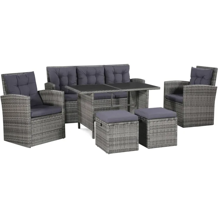 vidaXL 6-tlg. Garten-Lounge-Set, mit Auflagen, Poly Rattan Grau