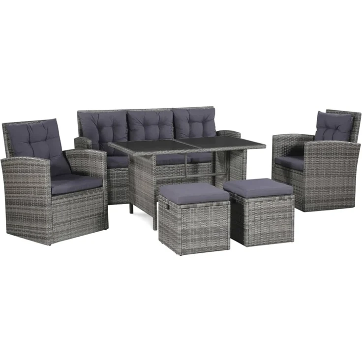 vidaXL 6-tlg. Garten-Lounge-Set, mit Auflagen, Poly Rattan Grau – Bild 1