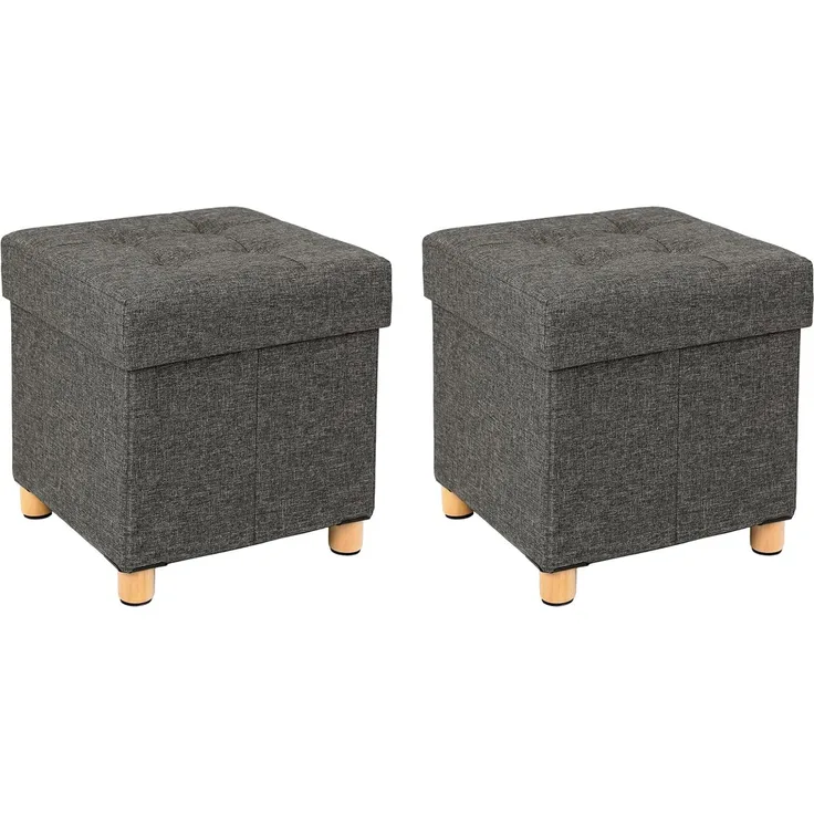 Songmics 'LSF14GYZ' Sitzhocker viereckig mit Holzfüßen Deckel, Leinenimitat / MDF dunkelgrau, 38 x 40 x 38 cm