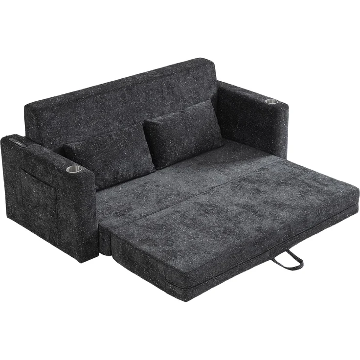 ZUBALIYA SchlafSofa mit USB - Anschluss, mit Chenille - Bezug, mit Samtbezug, mit breiten Armlehnen, mit Schaumstoffpolsterung – Bild 10