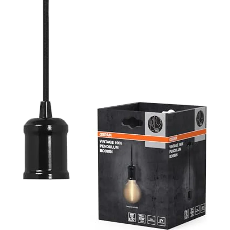 OSRAM Hängelampe VINTAGE 1906 BOBBIN, Pendelleuchte aus schwarzem Metall, Ø 10 cm, E27 Sockel – Bild 1