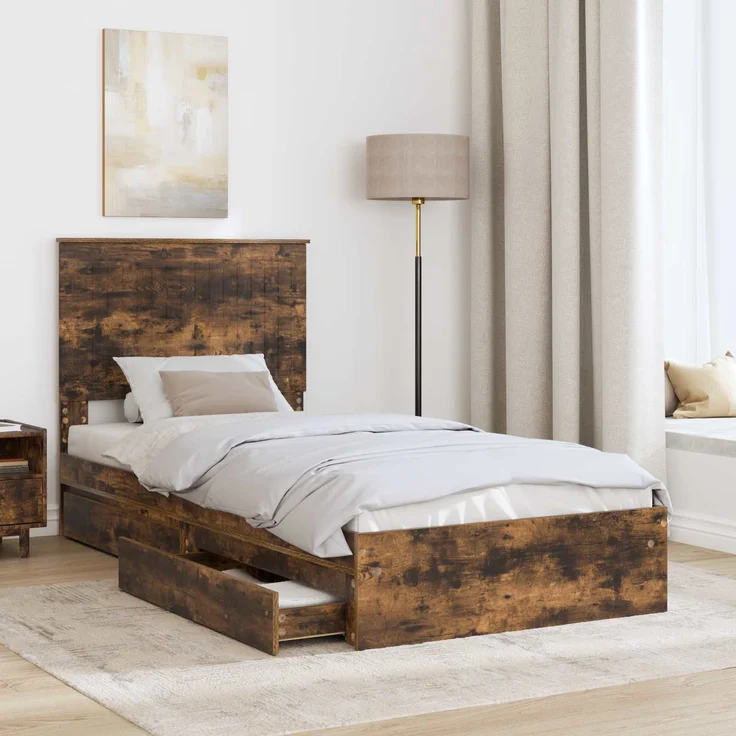 vidaXL Aufbewahrungsbett Geräucherte Eiche 90 x 190 cm Holzwerkstoff 3411254 – Bild 2