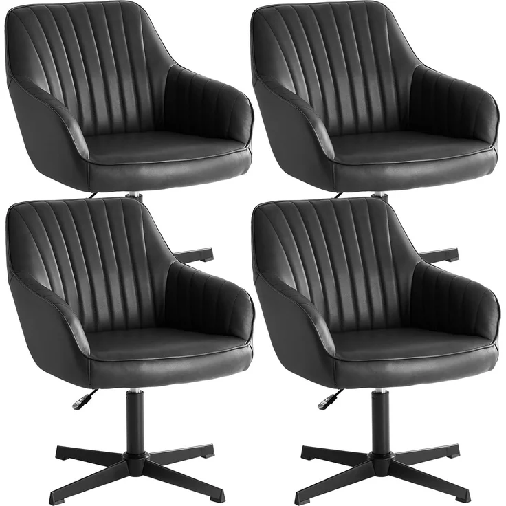 Sweetcrispy Esszimmerstühle, Küchenstuhl Drehbar & Höhenverstellbar - Leder Sessel Esstisch mit Armlehne, 360° Drehstuhl Esszimmer in Schwarz, 4 Stück – Bild 1