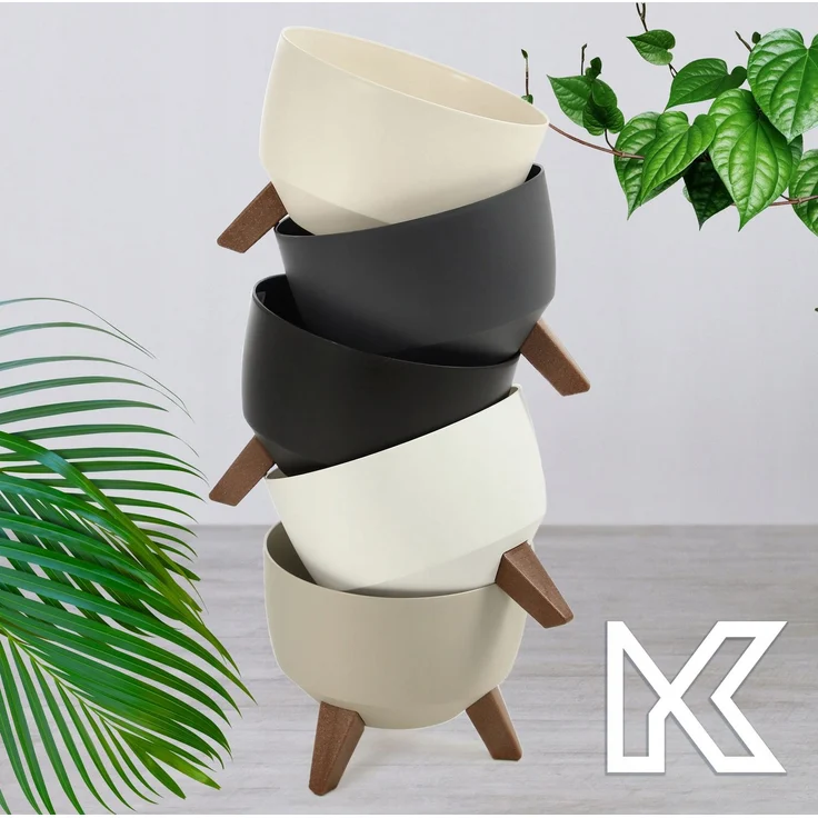 KADAX Blumentopf, Blumentopfabdeckung auf Beinen, Einsatz, Blumenständer, 33 cm, schwarze runde Schüssel – Bild 8