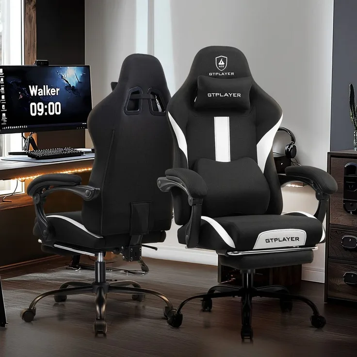 GTPLAYER Gaming-Stuhl Stoff, Racing Gamer Stuhl, Ergonomischer Gaming Sessel Gaming Chair, Schreibtischstuhl, Federsitzkissen mit Fußstütze