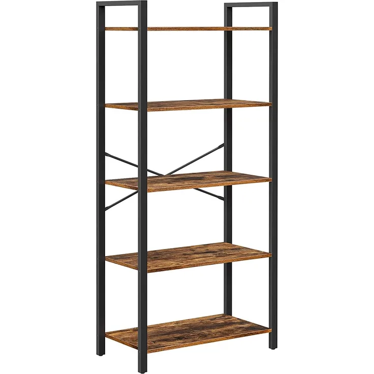VASAGLE Bücherregal, Standregal, Aufbewahrungsregal mit 5 Ebenen, Industrie-Design, für Wohnzimmer, Büro, Arbeitszimmer und Flur, Stahlgestell, Holzsp [LLS061B01]