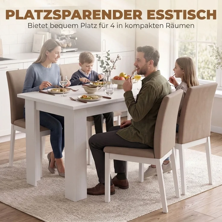 MELAYR, Esstisch mit verstecktem Stauraum, rechteckiger Küchentisch mit Seitenfächern, Weiß, 120 x 60 x 75.5 cm – Bild 6