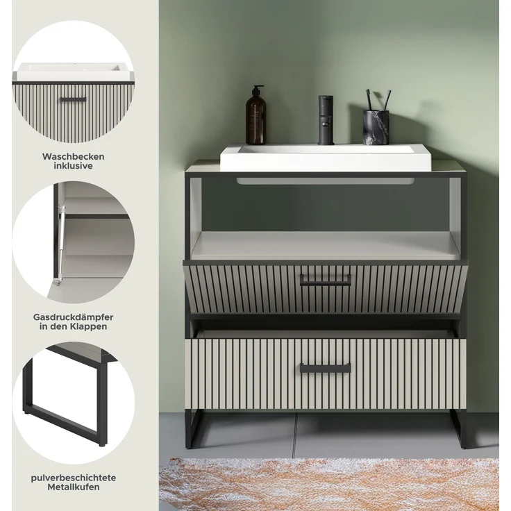 Waschtisch inkl. Waschbecken (B/H/T: 80x84x48 cm) in Kaschmir Nachbildung – Bild 7