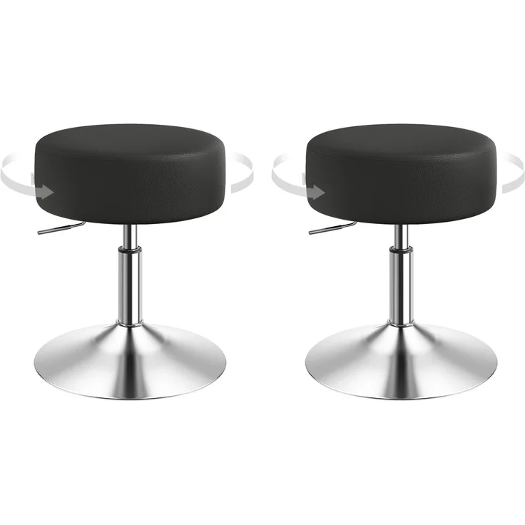 WOLTU Design Hocker mit Hebel, 2er Set, stufenlose Höhenverstellung, verchromter Stahl, Antirutschgummi, pflegeleichter Kunstleder, gut gepolsterte Sitzfläche, Schwarz